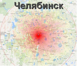 Зона покрытия телевышки в Челябинске